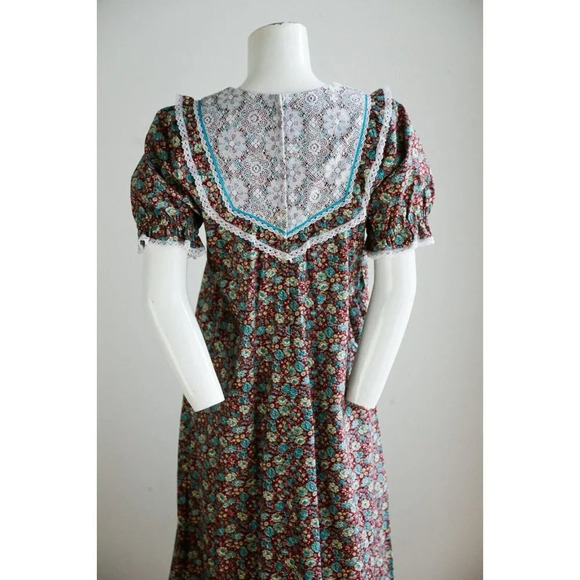 Vintage Handmade Cotton Microfloral Chintz Print Lace Detail Boho Dress - Picture 7 of 8